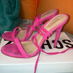 Schutz pink suede stiletto wrap sandal sz 9
